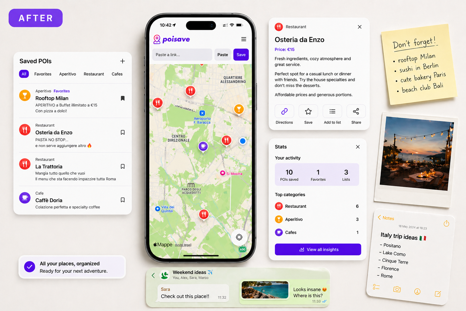 Organisierte Karte mit gespeicherten Orten in der PoiSave-App
